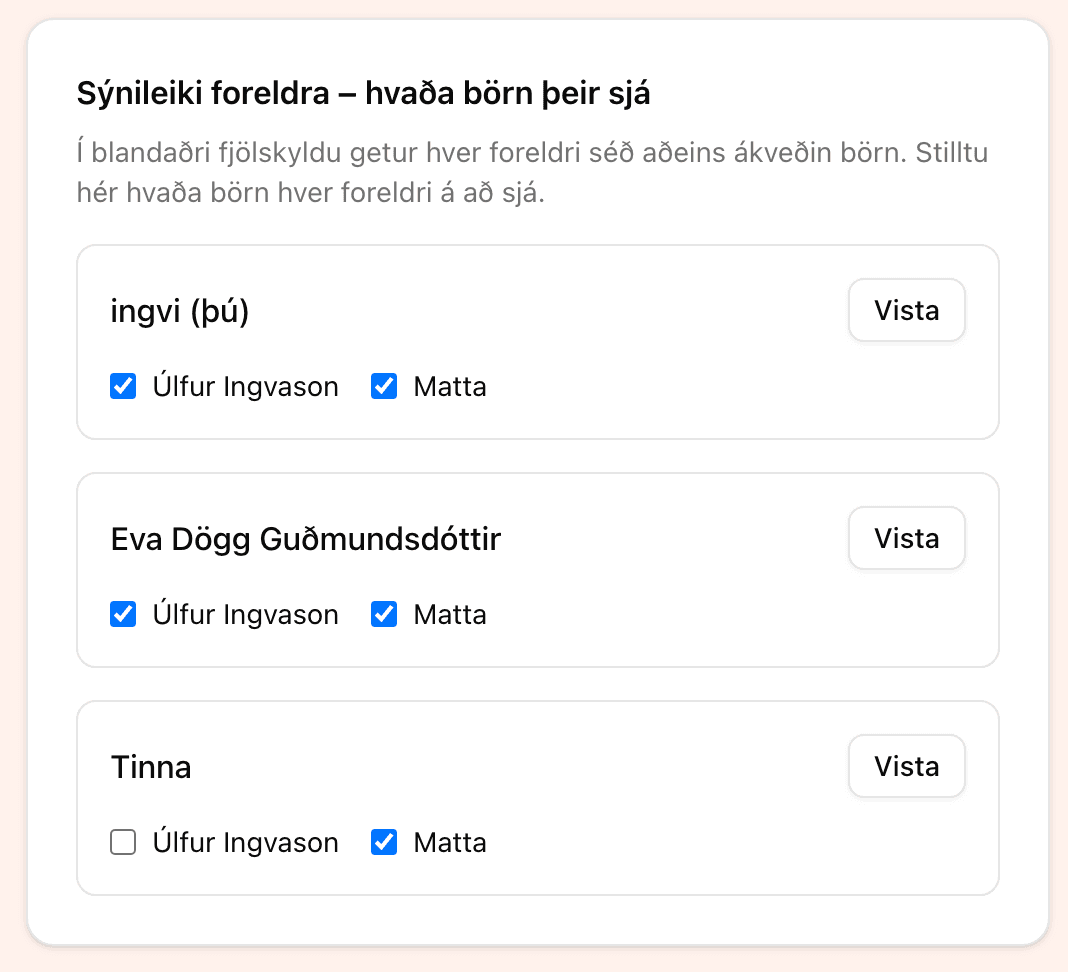 Stillingayfirlit: sýnileiki foreldra og hvaða börn þeir sjá